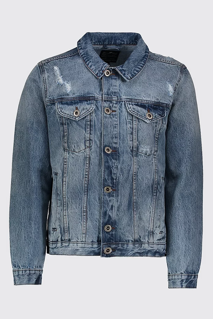 Denim Jacket With Back Print | boohooMAN USA Denim Jacket With Back Print | boohooMAN USA